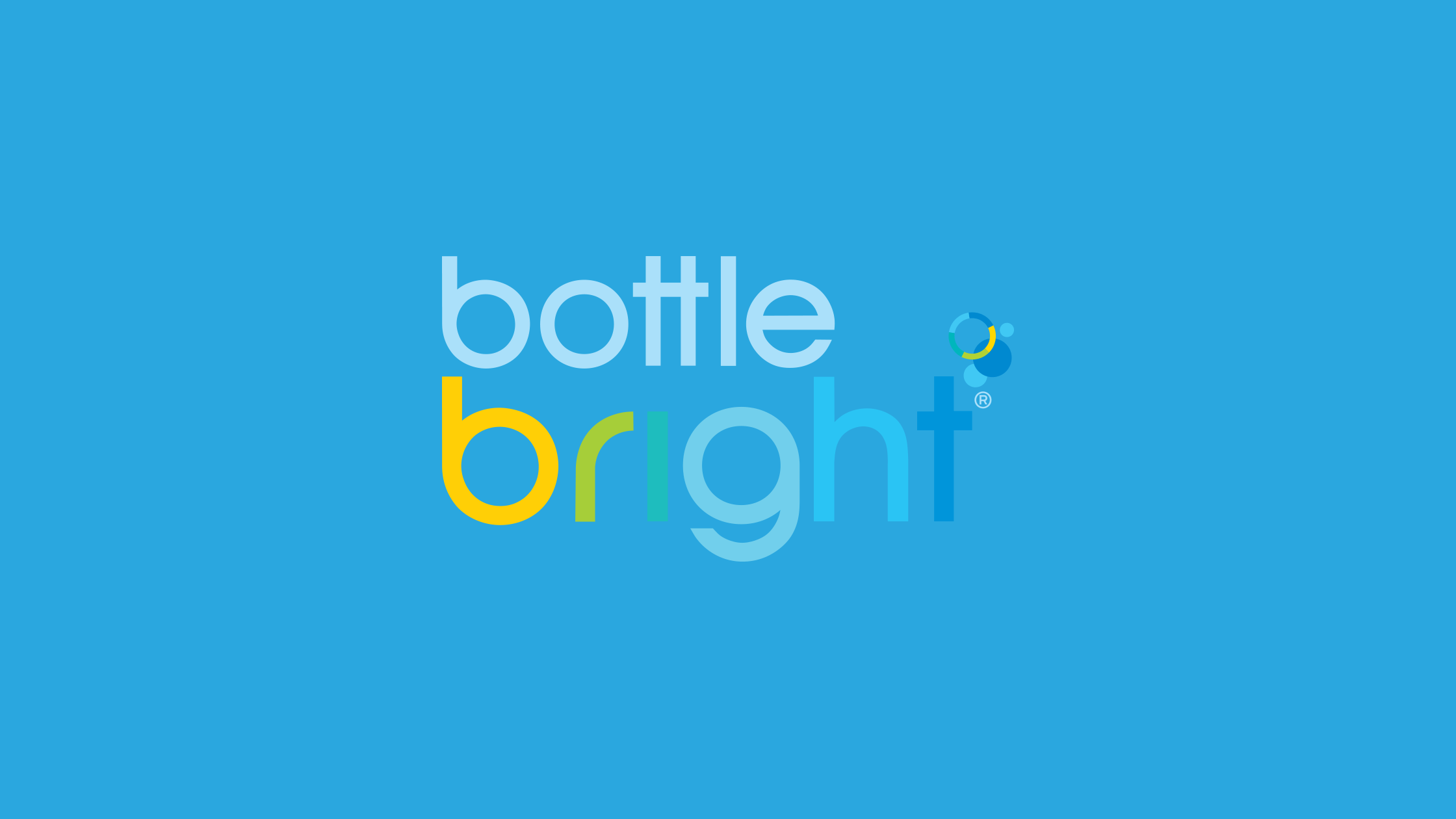 Colorful and fun logo for Bottle Bright with bubbles coming off of the logotype