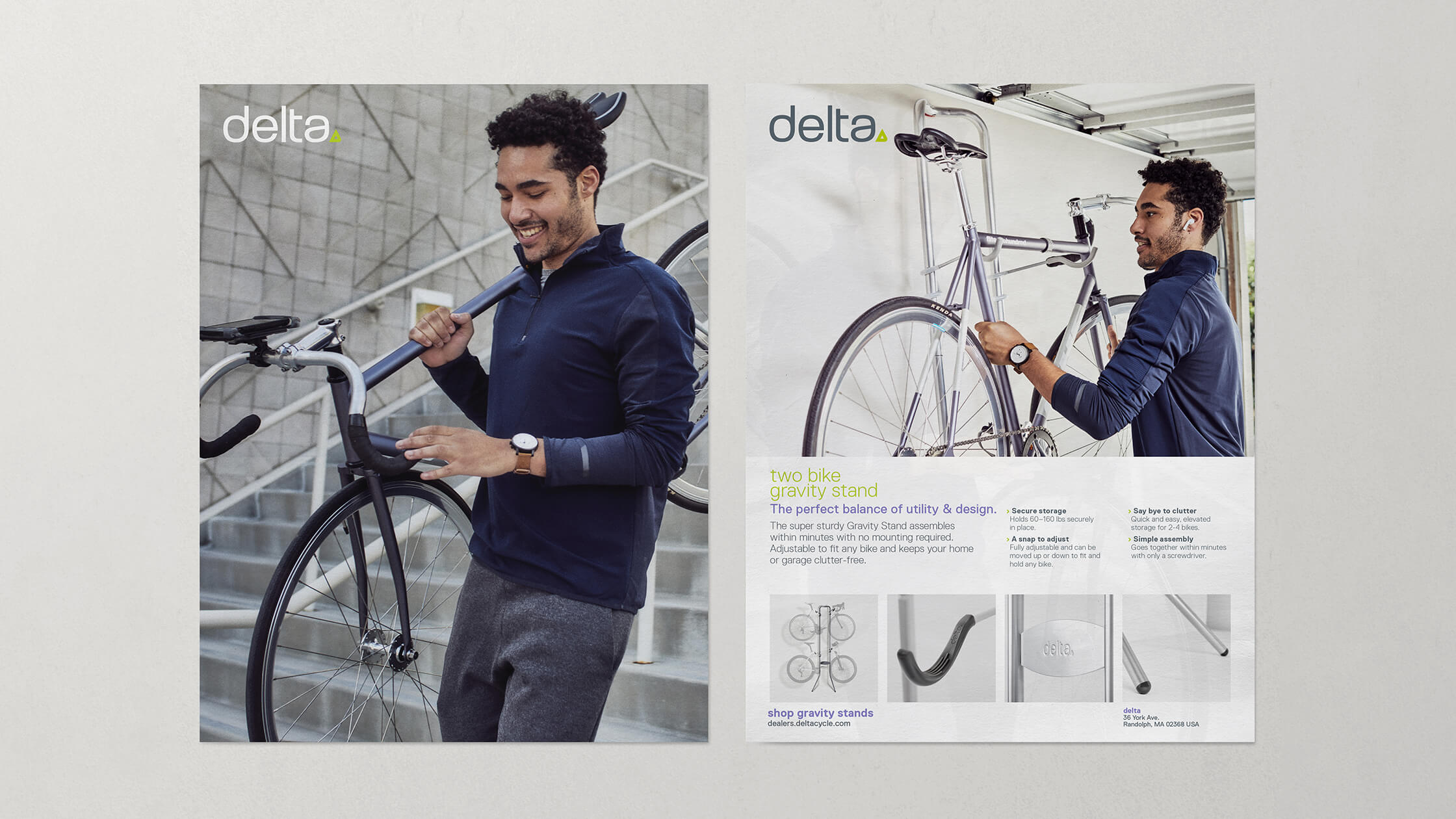 delta double-sided product one sheet combining lifestyle imagery and product information