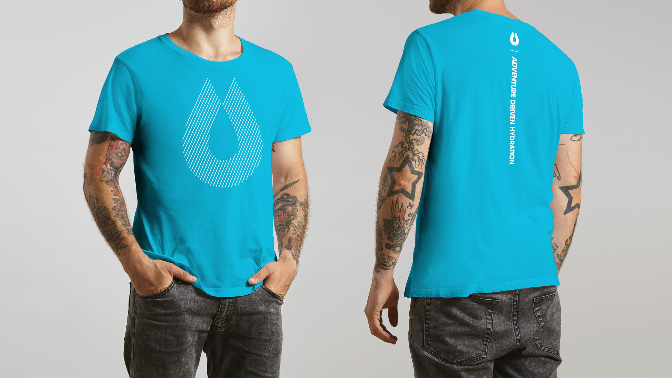HydraPak double-sided t-shirt, light blue with the symbol on the front and tagline on the back