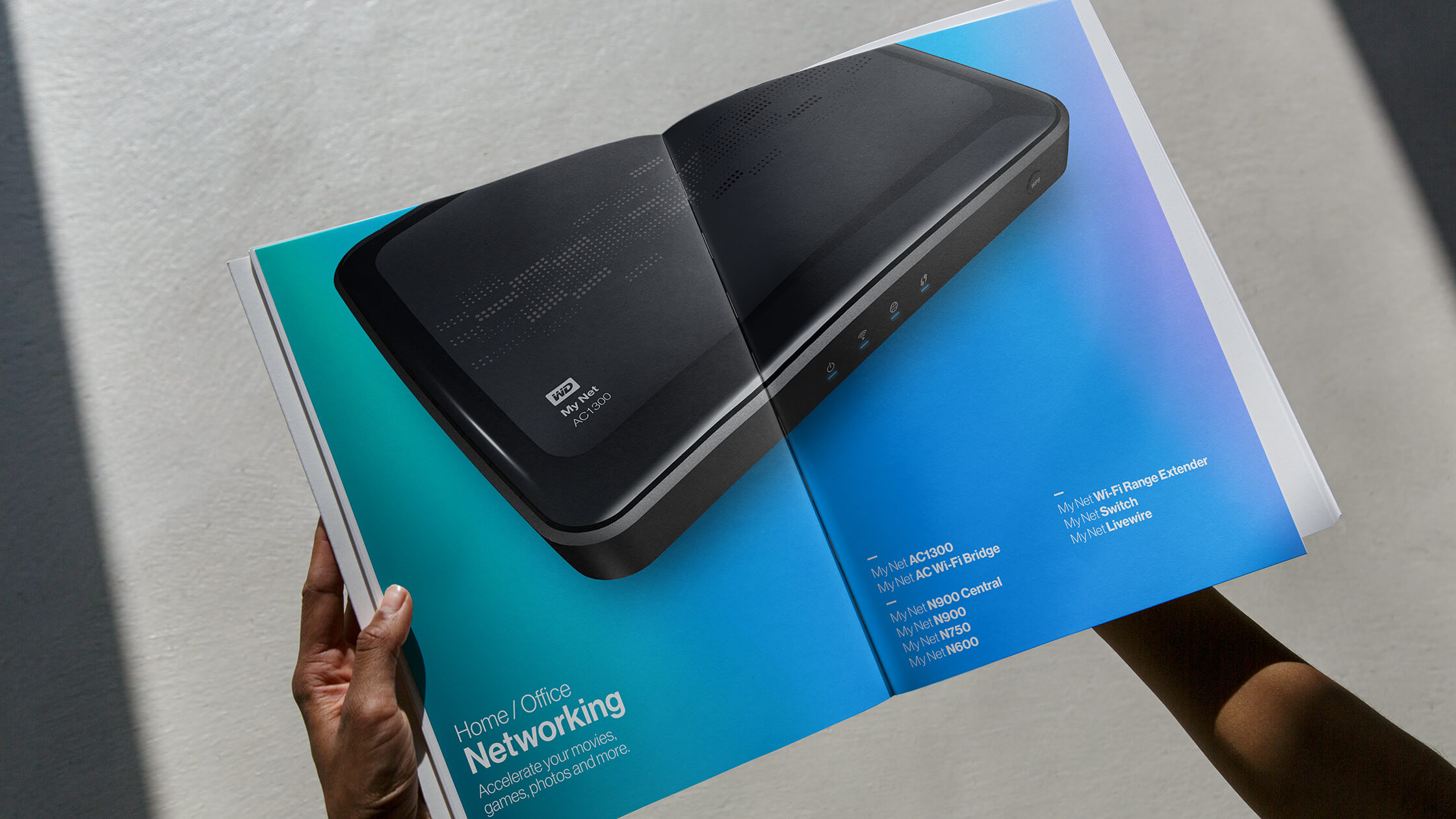 Catalog design spread showcasing Western Digital networking products